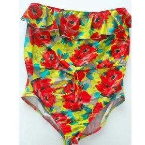 KUSHCUSH Kush Cush by Kerry Cushman Floral One-Piece Strapless Swimsuit XL